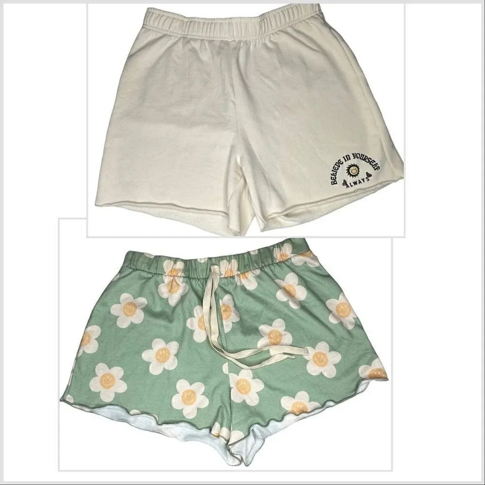 Pacsun & Altar'd State Women's Floral Dad Shorts Set White & Green Large